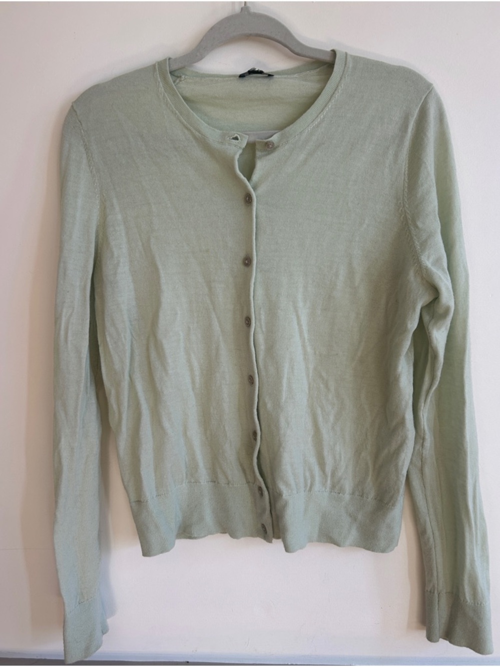 Ann Taylor Mint Green Knit Cardigan Lightweight Merino Wool Coastal Classic